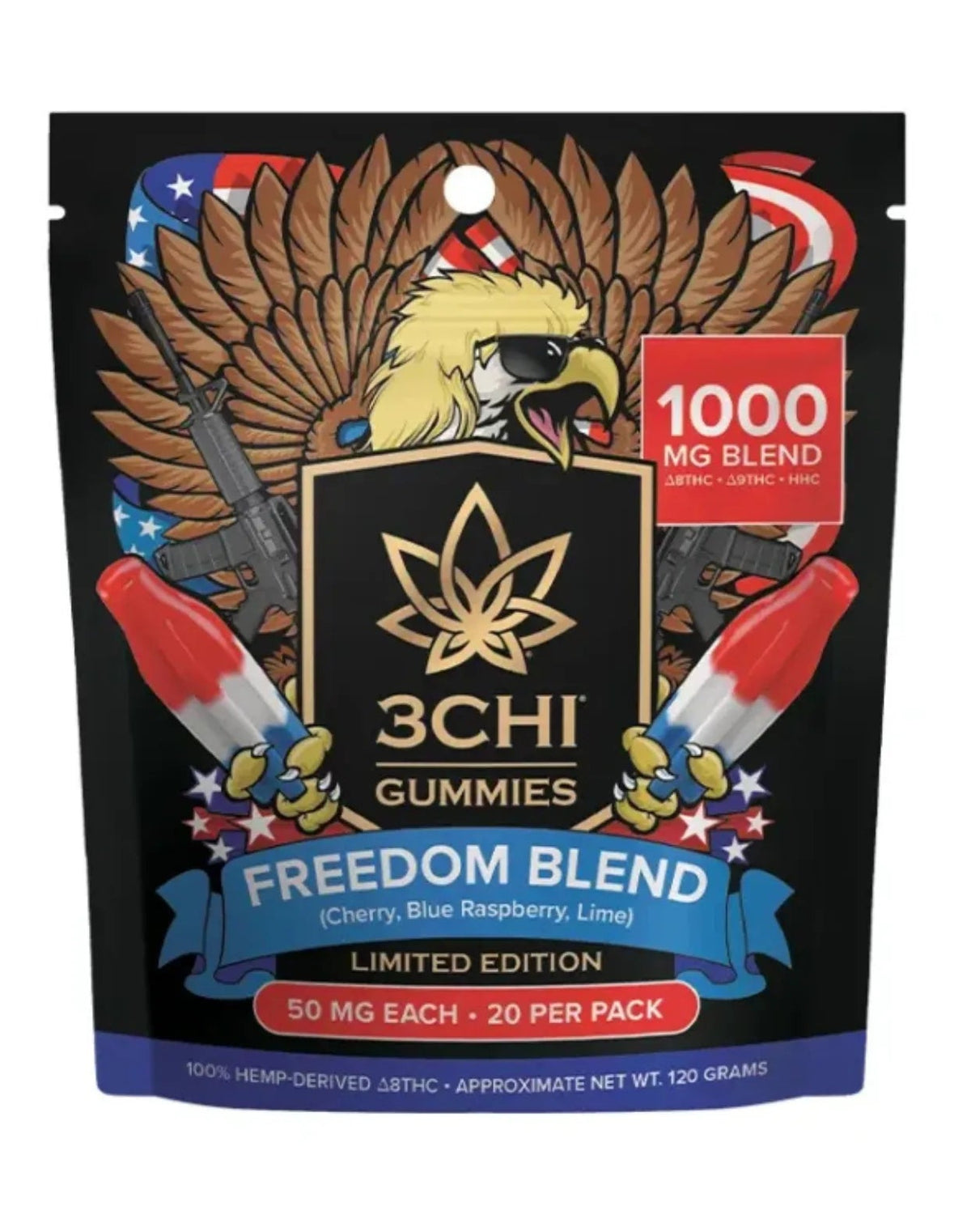 3Chi Freedom Blend 1000mg Delta-8 Delta-9 and HHC gummies limited edition