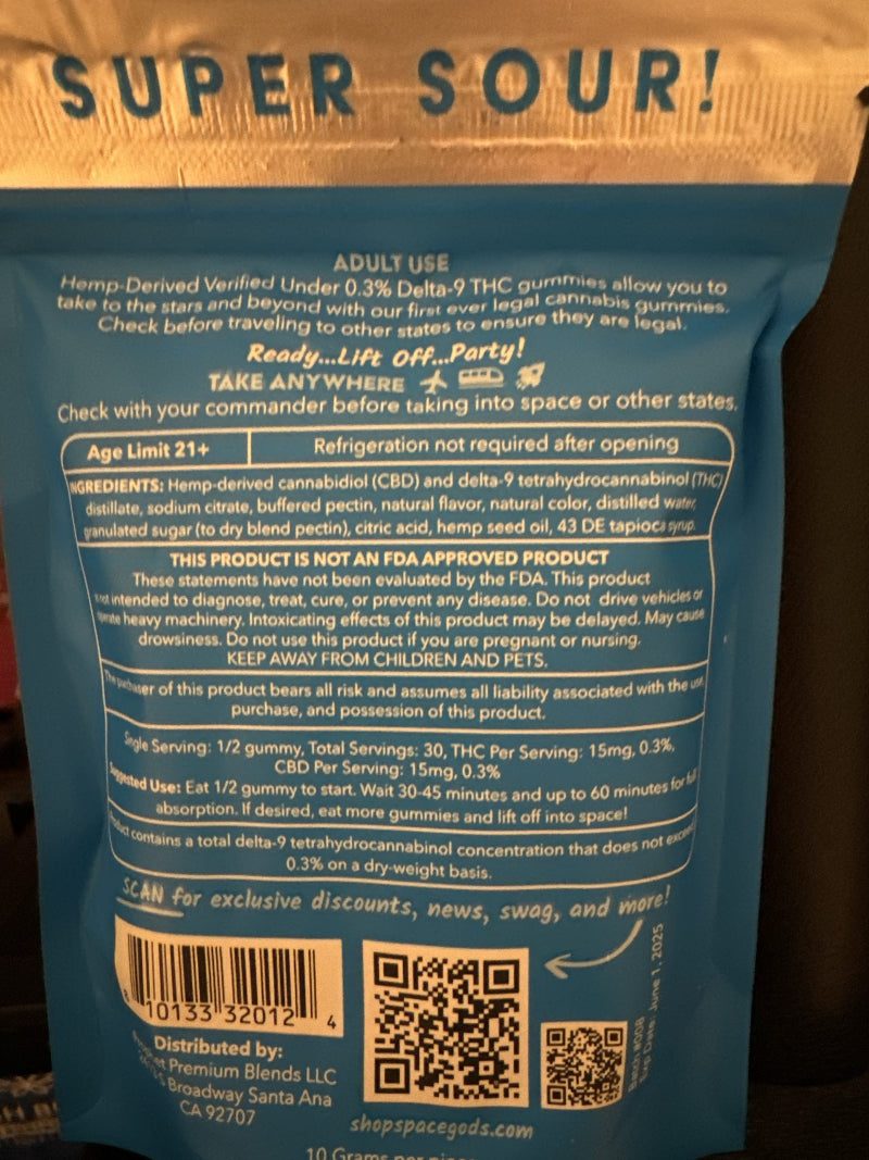 Space Gods Super Sour Space Head-Delta 9+CBD-Black Cherry Gummies Space Gods