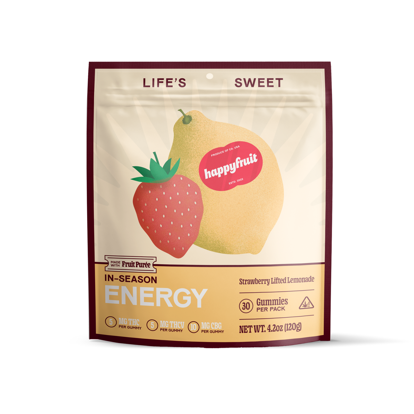 Happy Fruit-Energy-Rosin & Fruit Puree-THCV-CBG-Gummies-Strawberry Lifted Lemonade-Sativa Klutch