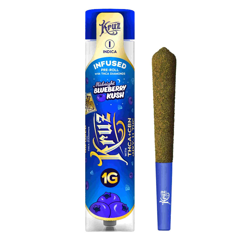Kruz Liquid Diamonds+THCA-1 Gram Pre Roll-Midnight Blueberry Kush(Indica) Klutch