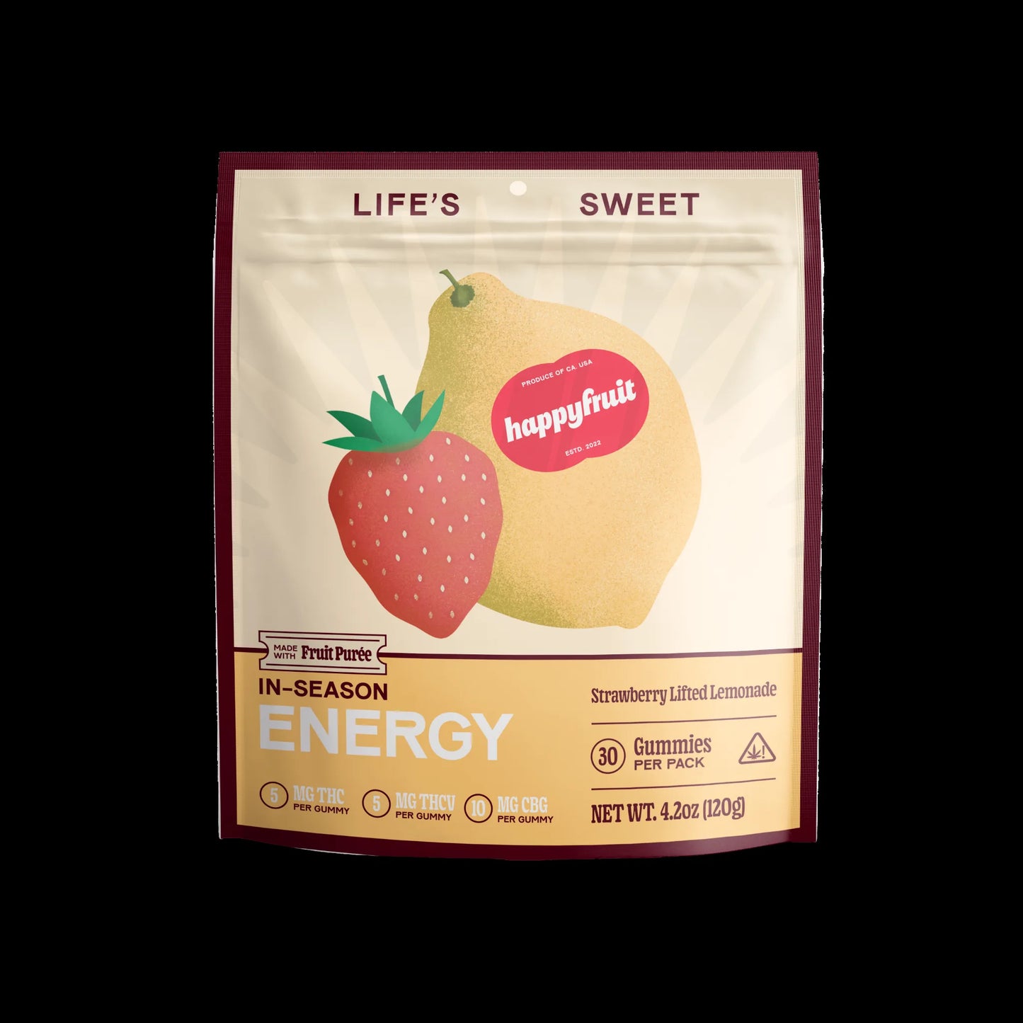 Happy Fruit Strawberry Lifted Lemonade Energy Gummies, 30 count, with 5mg THC, 5mg THCV and 10mg CBG per gummy