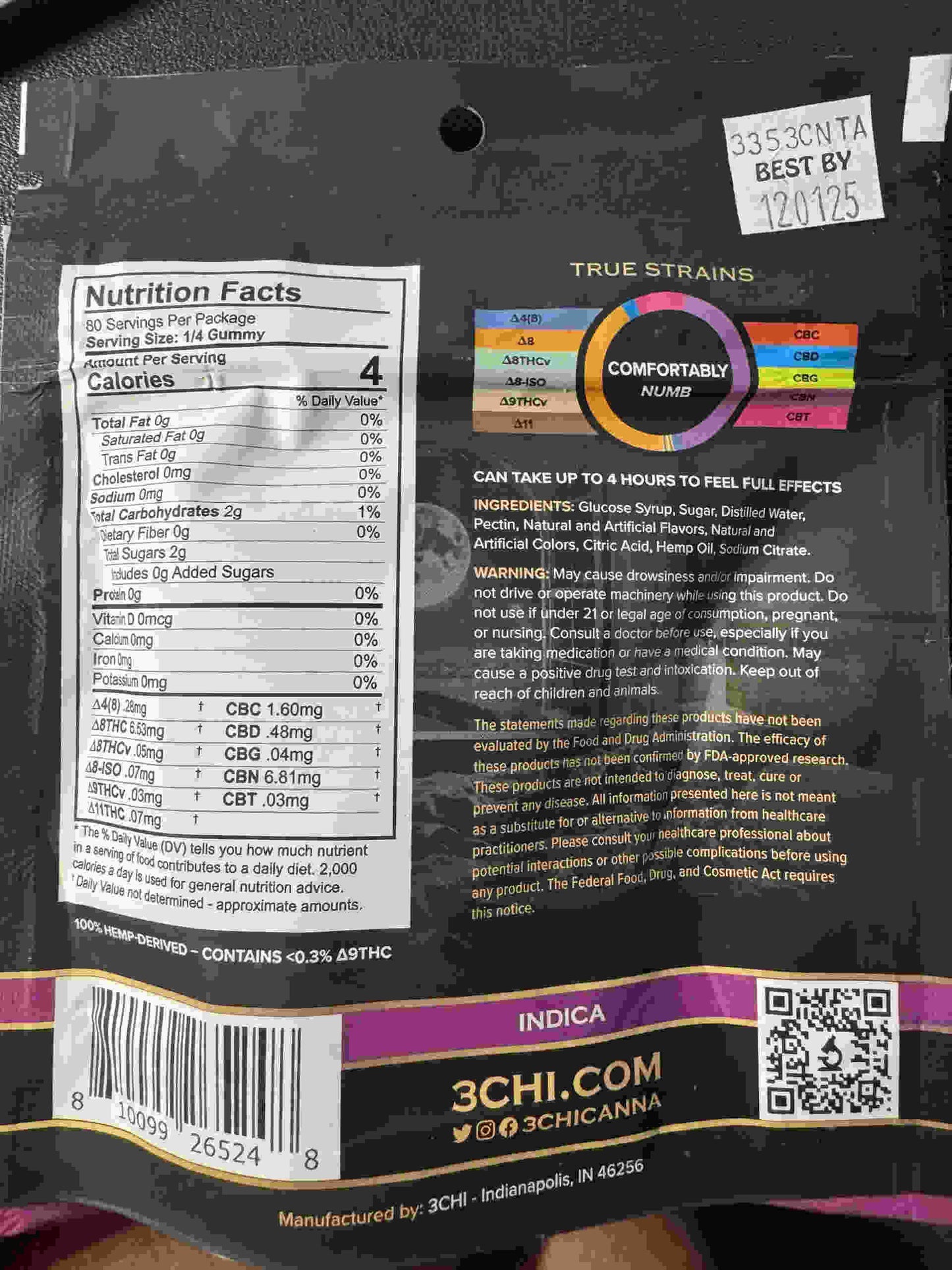 3CHI True Strains-1280mg/20 count-Gummies-Comfortably Numb (Indica) 3CHI