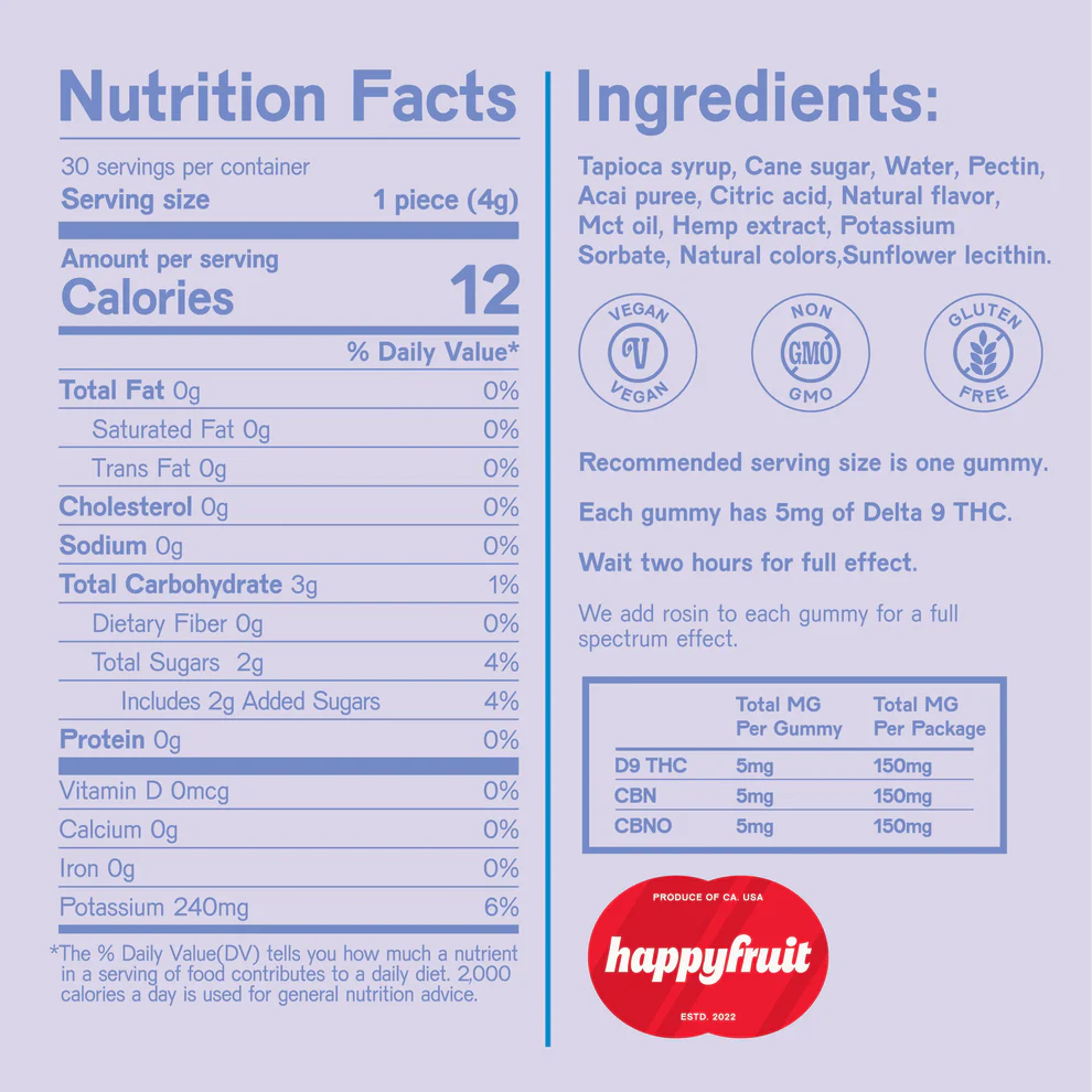 Happy Fruit-Sleep-Rosin & Fruit Puree-CBN-Gummies-Midnight REMberry-Indica Klutch
