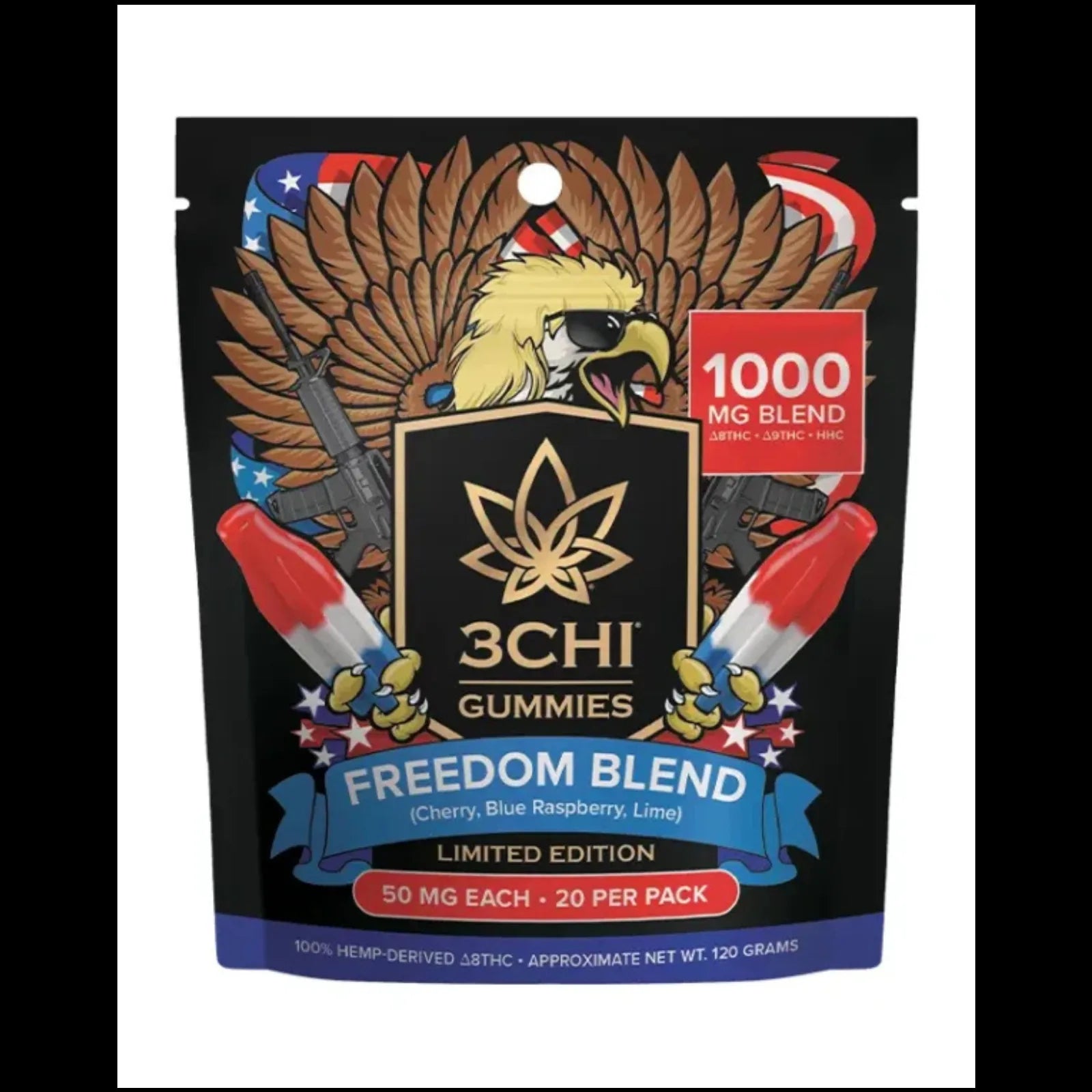 3Chi Freedom Blend 1000mg Delta-8 Delta-9 and HHC gummies limited edition 