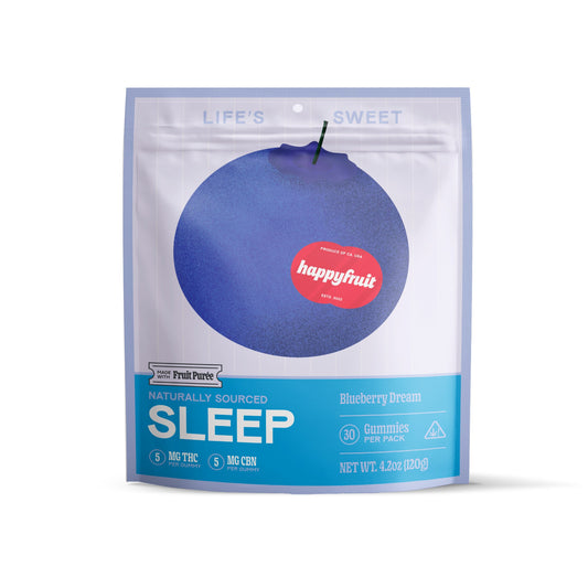 Happy Fruit Blueberry Dream Sleep Gummies, 30 count, with 5mg THC and 5mg CBN per gummy
