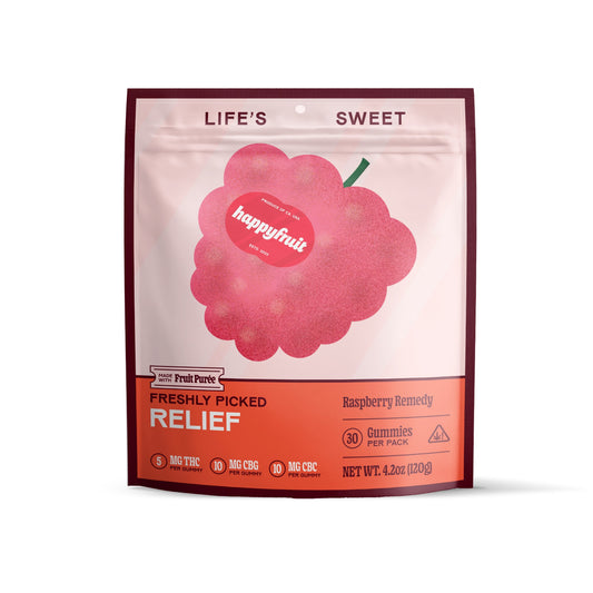 Happy Fruit Raspberry Remedy THC CBG CBC Relief Gummies 30 Count 