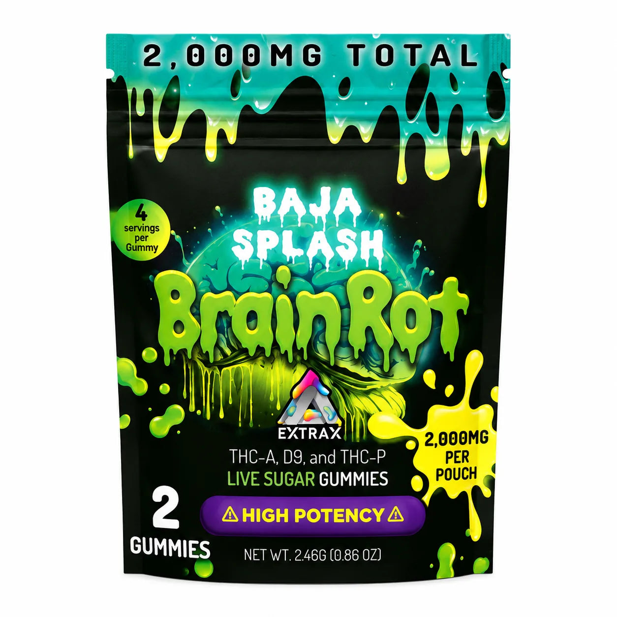 Extrax BrainRot Baja Splash 2000mg THC-A Delta-9 and THC-P live sugar gummies 