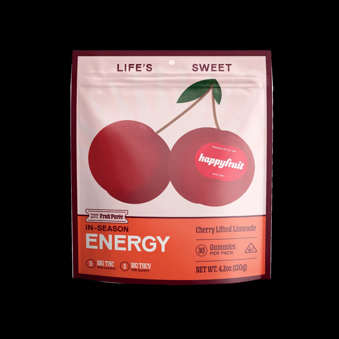 Happy Fruit Cherry Lifted Limeade Energy Gummies, 30 count, with 5mg THC and 5mg THCV per gummy