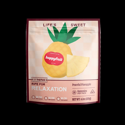 Happy Fruit Peaceful Pineapple Relaxation Gummies, 30 count, with 5mg THC, 10mg CBD and 10mg CBG per gumm