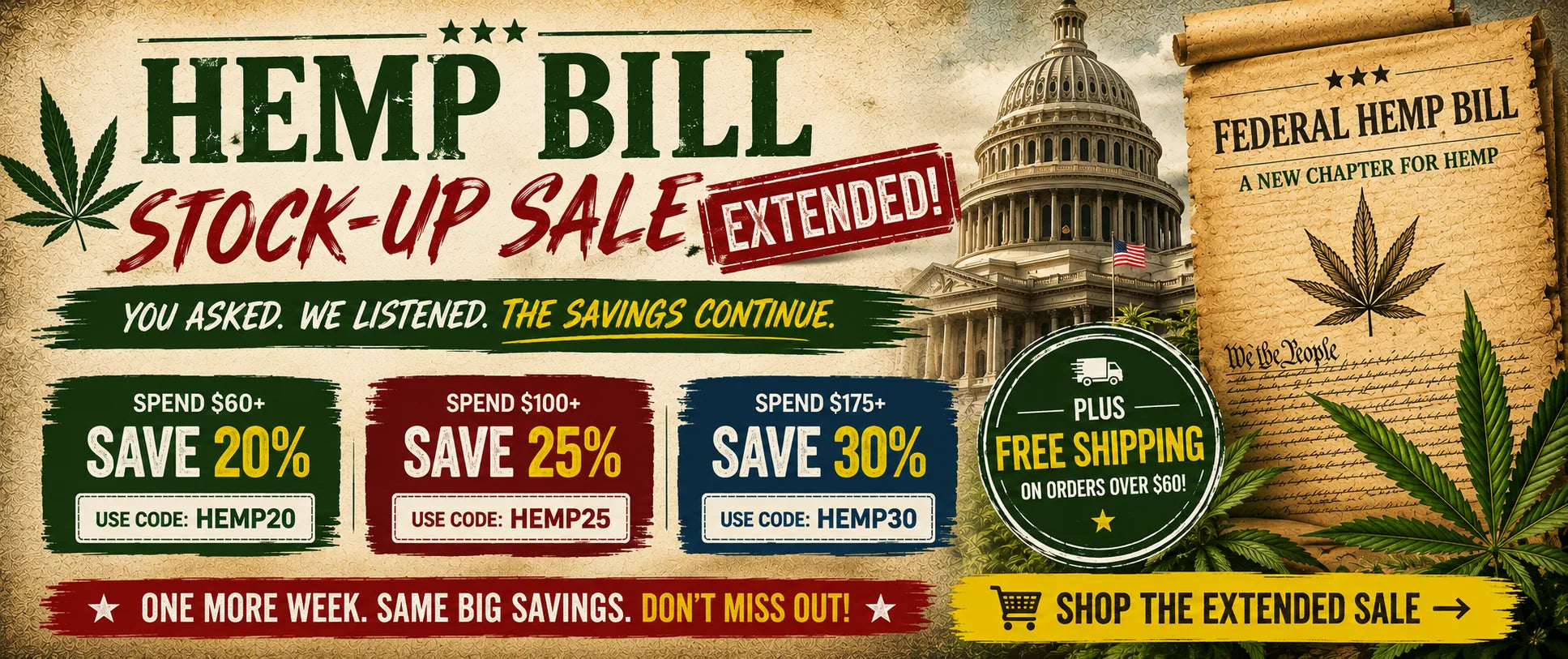 StimWell Hemp Bill Stock-Up Sale extended with 20% to 30% savings and free shipping on orders over $60